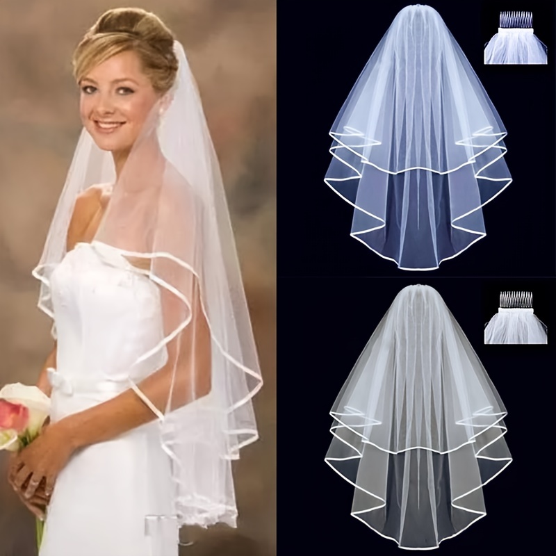 Temu Bridal Wedding Collar Certificate Registration Small Veil Mori Super Fairy Wedding Dress, Dress for Wedding Matching Short Double Layer Star Veil