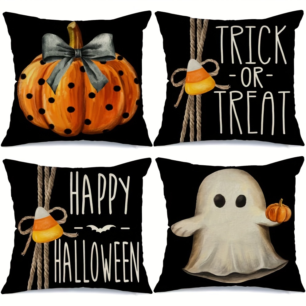 Halloween Pillow Covers 18x18 Set of 4 Happy Fall Pumpkin Halloween Pillows  Decorative Autumn Thanksgiving Quotes Thankful Grateful Blessed Throw