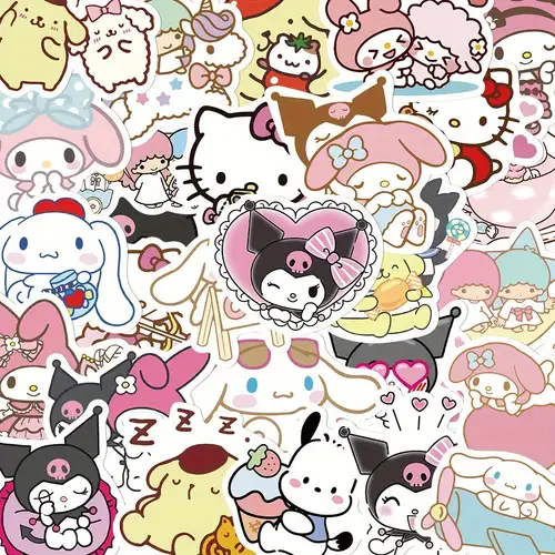 Kawaii Sanrio Anime Stickers Cute Hello Kitty Kuromi My Melody Cinnamonroll  Girls Bedroom Wallpaper Decoration Wall Stickers