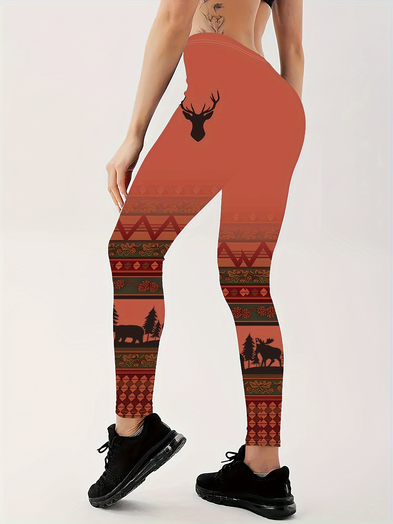 Christmas Reindeer Print Skinny Leggings, Casual Elastic Waist Stretchy  Leggings, Women's Clothing