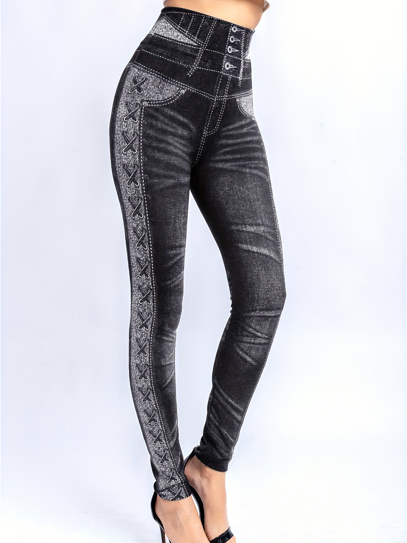 Baseball Mom Print Skinny Leggings, Casual High Waist Stretchy Leggings,  Women's Clothing