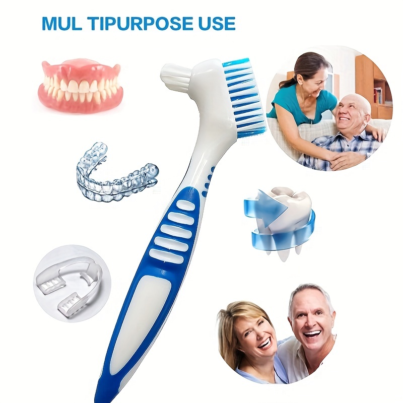 Healeved Denture Brush 4pcs Dual Head Toothbrushes Hard Denture Cleaning  Brush False Teeth Brush for False Teeth Cleaning