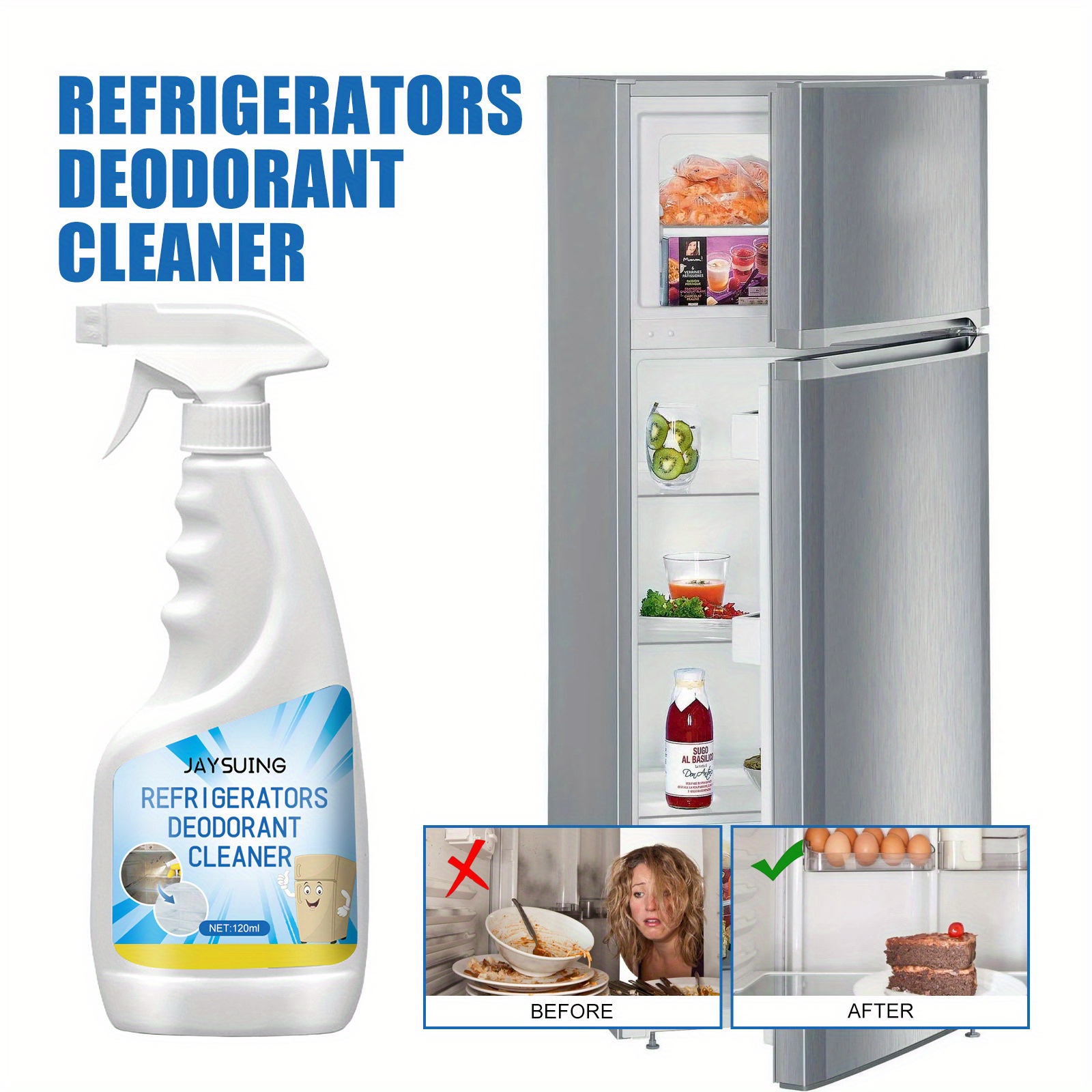 Refrigerator Deodorant Cleaner, Freezer Fridge Odor Eliminato, 120Ml  Cleaning Spray for Inside Refrigerator