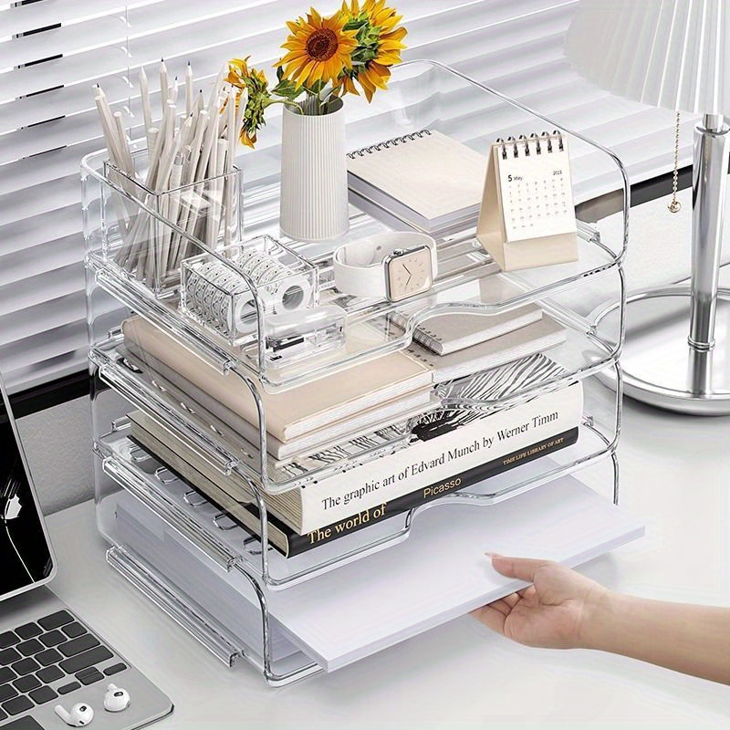 Acrylic Office Desk Organizer with Drawer Black 9 Compartments All in One Office Supplies and Cool Desk Accessories Organizer Enhance Your Office