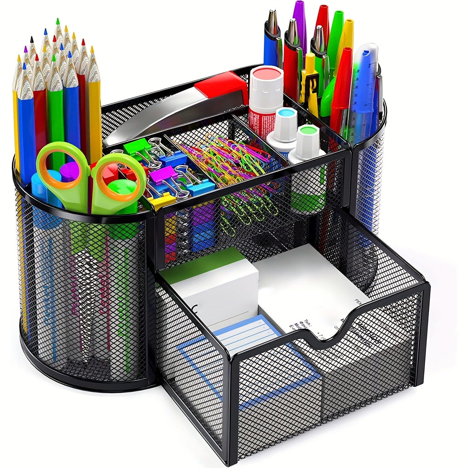 Organizador de escritorio mejorado con cajón, soporte para lápices blanco,  organizador de suministros de arte para el hogar, la oficina y la escuela :  : Oficina y papelería