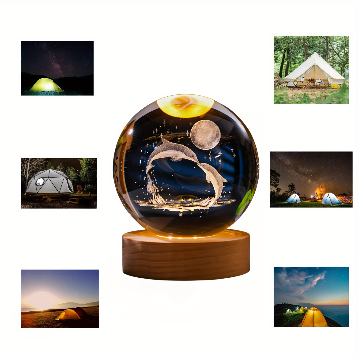 Bola de cristal luminosa para luz noturna, Bola de cristal criativa, Série  Galaxy, Base de madeira maciça, Luz LED, Ornamento pequeno