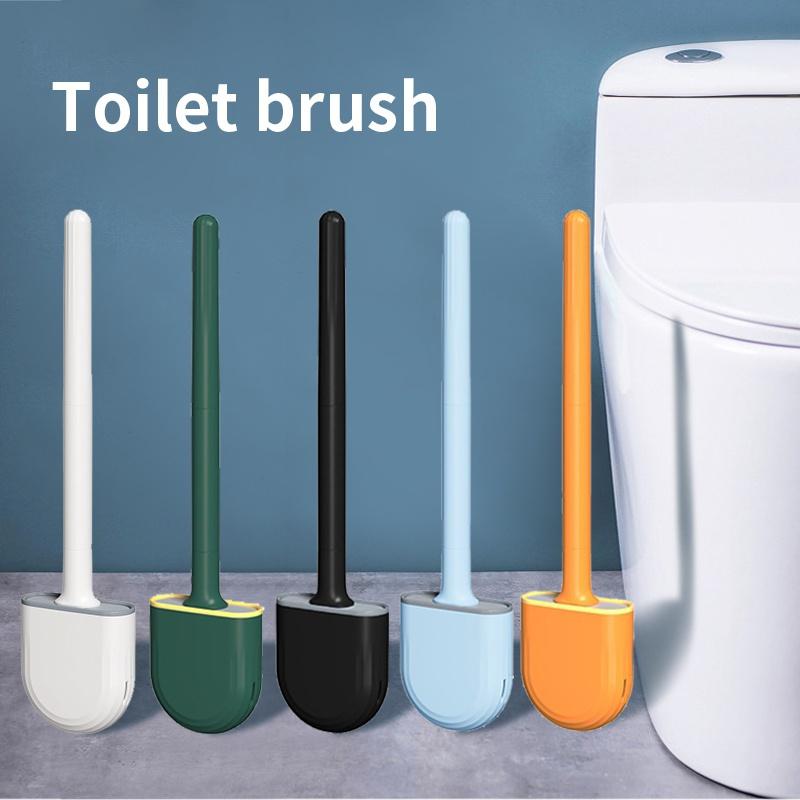 Silicone Toilet Brush and Holder Set, Flexer Bristles, Non-Slip Long White