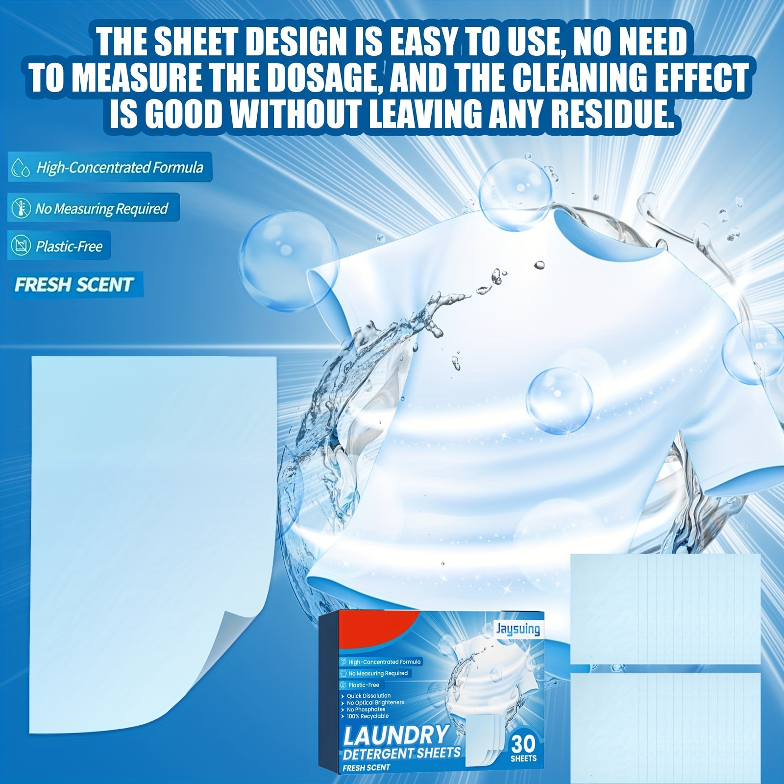 Bubble Laundry Detergent Sheets Eco-Friendly 30 Sheets Clear Plastic-Free  Hypoallergenic Liquid Less Washing Sheets for Home Dorm Travel Camping 