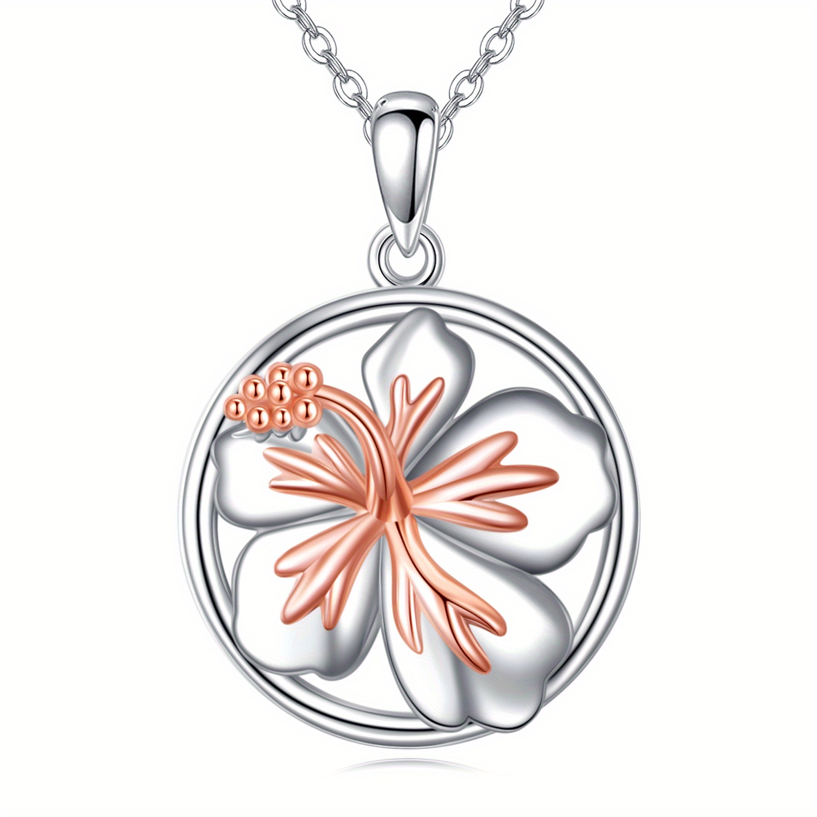 Women's 925 Sterling Silver Hibiscus Flower Pendant Necklace
