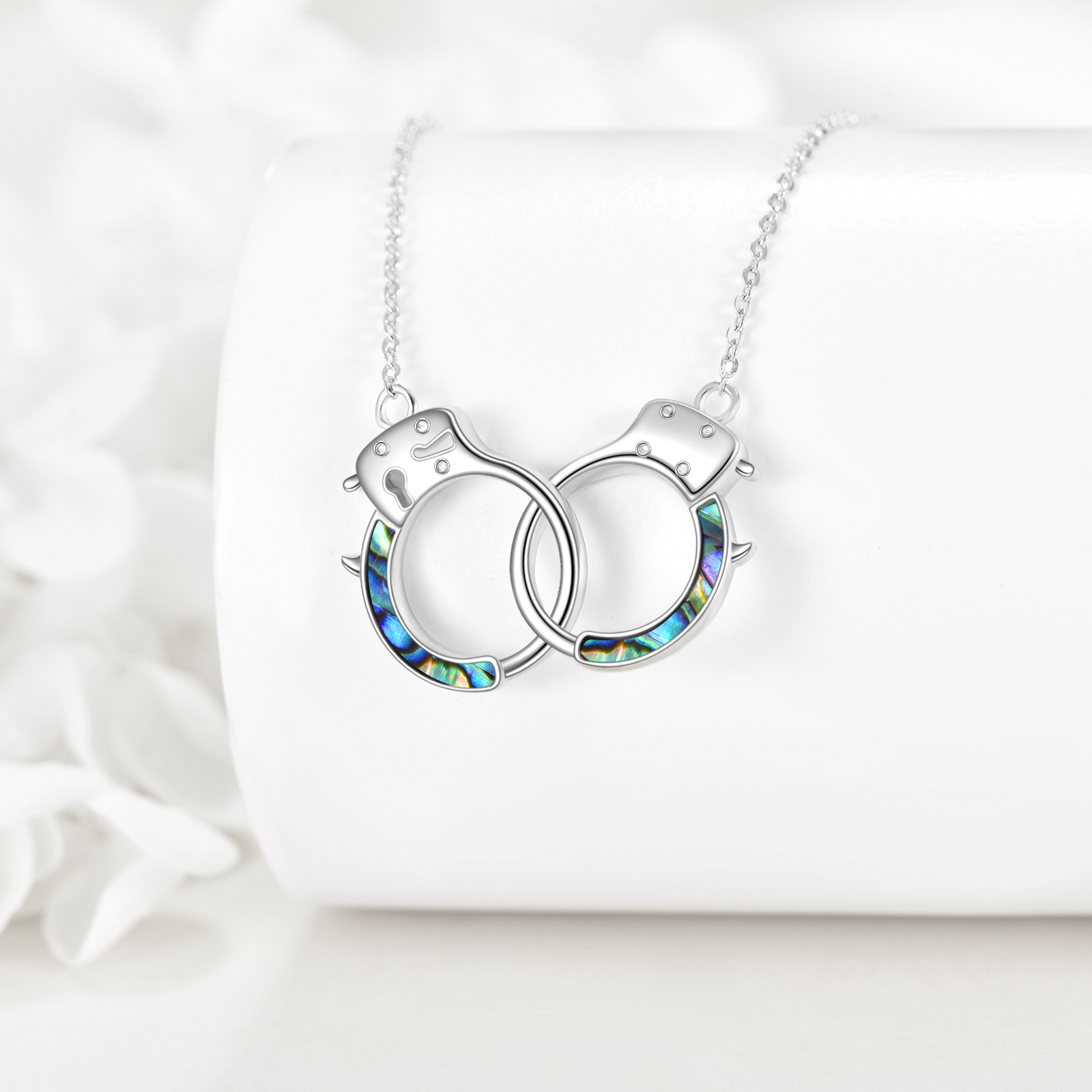S925 Sterling Silver Handcuff Shaped Necklace with Abalone Shell