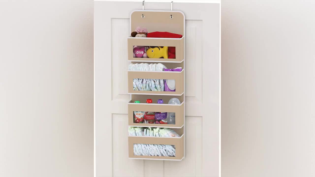 Univivi Door Hanging Organizer Nursery Closet Cabinet Baby Storage with 4  Large Pockets and 3 Small PVC Pockets for Cosmetics, Toys and Sundries