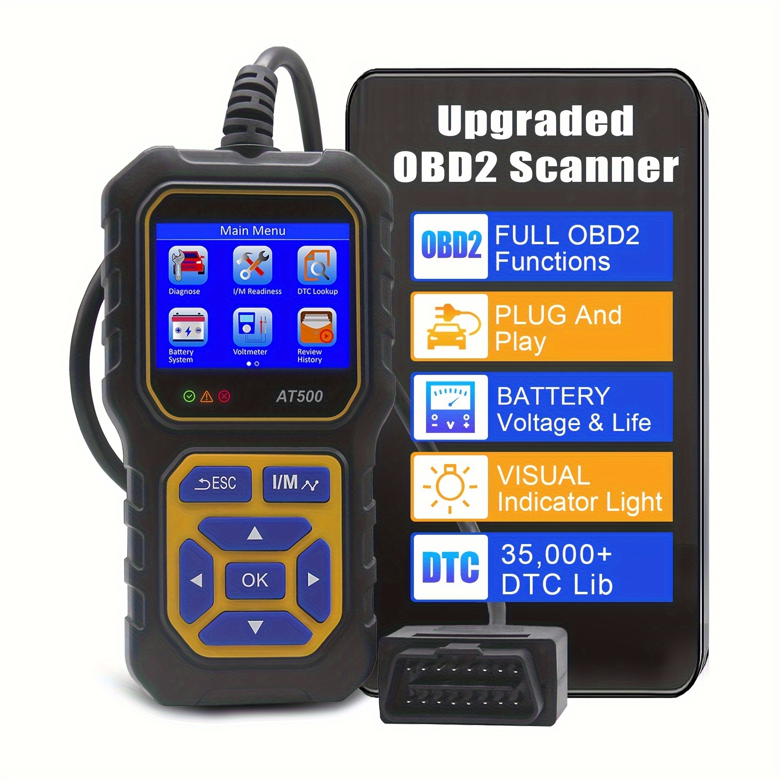 Scanner Obd2, At500 Obd2 Scanner Outil de diagnostic Lecteur de code de  défaut de moteur de voiture et vérification d'effacement Moteur Light  Outils d'analyse de voiture