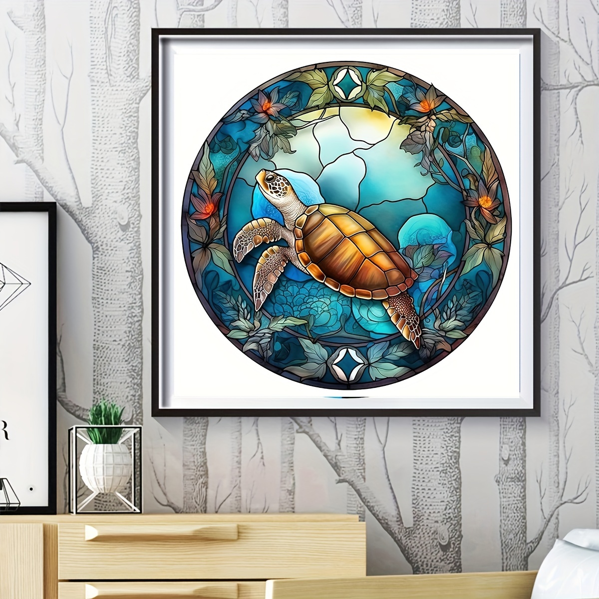 Beautiful Deep Sea Colorful Big Turtle Round Artificial Diamond Painting  Kits 5D Art Embroidery Cross Stitch Painting Diamond Painting Art 1pc  20*20cm