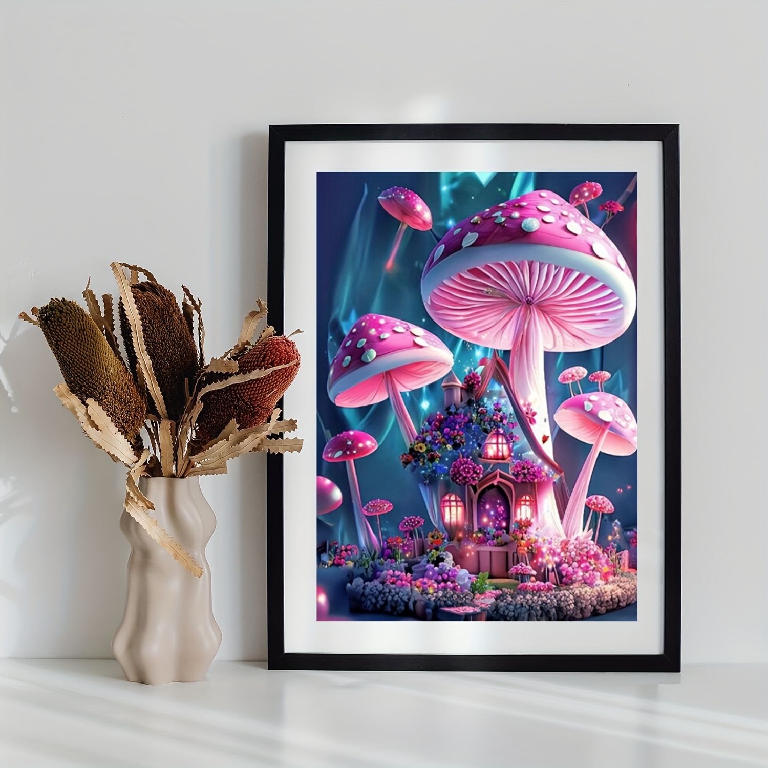Mushrooms With Butterfly In Jungle Special Diamond Painting