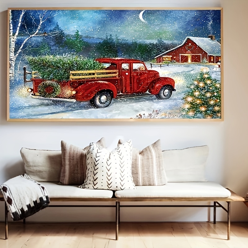 Christmas Diamond Painting Kits 5D Paint Red Truck Farm Winter Night Wall  Decor