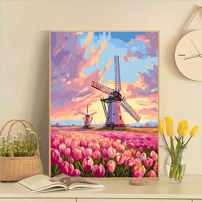 1pc Diy Landscape Windmill & Lavender Artificial Diamond Painting