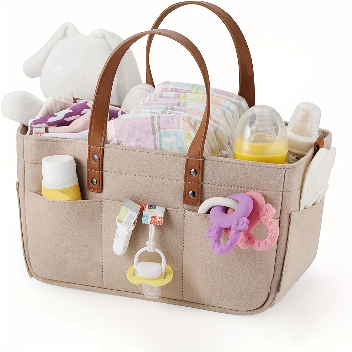 Stylish Beige Woven Storage Basket For Baby Diapers - Temu