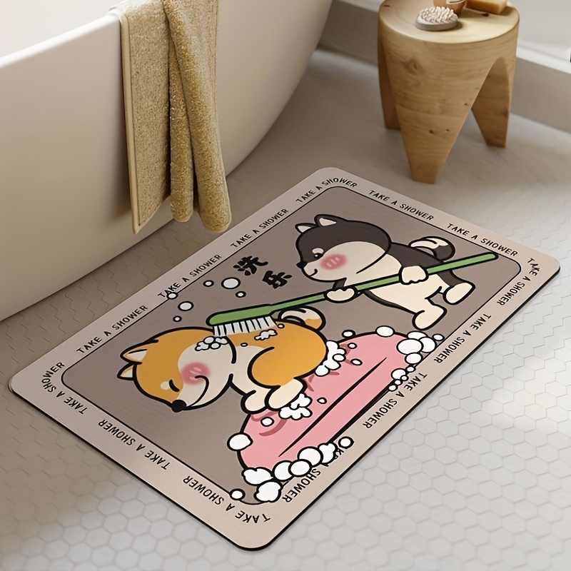 1pc Absorbent Silicone Mud Mat With Cartoon Dog Returning Home  Illustration, Suitable For Bathroom, Kitchen, Living Room