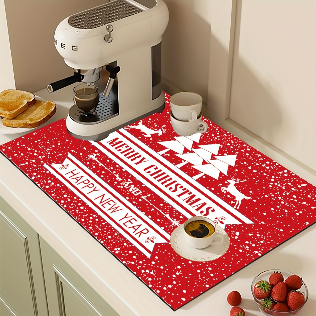 Christmas Coffee Bar Mat, Dish Drying Mat For Kitchen  Counter,15.74''x23.62''with Non-slip Rubber Backed,super Absorbent, Hide  Stains Coffee Mat For Countertops Fit For Under Espresso Machine/coffee Pot/dish  Rack/kitchen/christmas Gifts (blue) - Temu