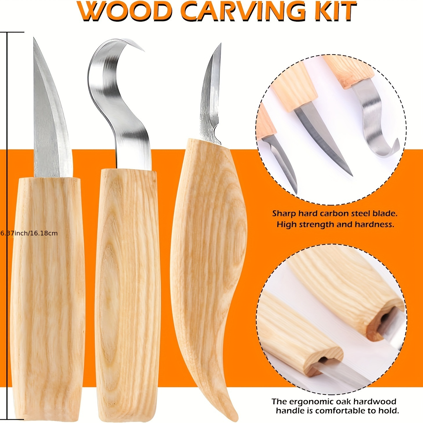 5pcs Woodcarving Tools Includes 3 Carving Knives Sharpening Wax