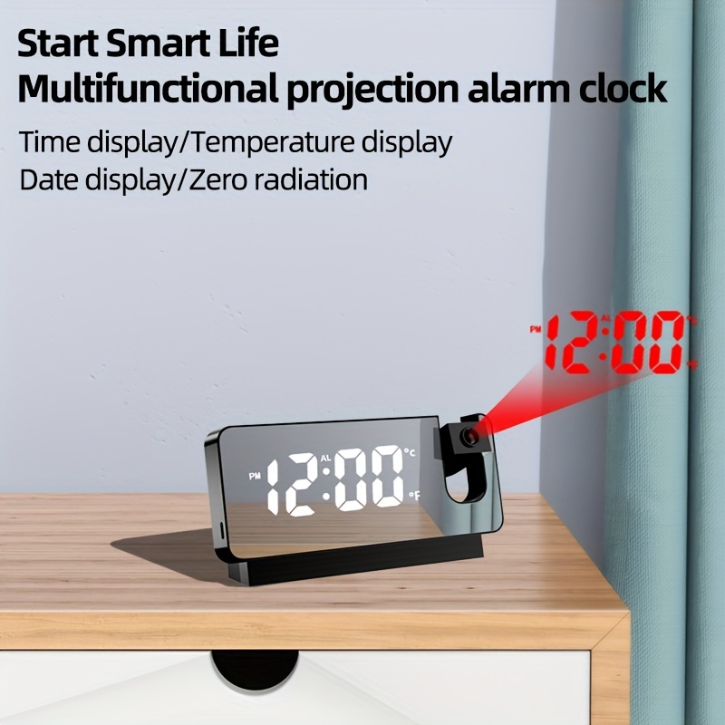 Réveil Projecteur Digital avec Grand Affichage LCD, Projection Plafond,  Horloge Numerique avec Double Alarmes, Fonction Snooze, Thermomètre  Intérieur : : Cuisine et Maison