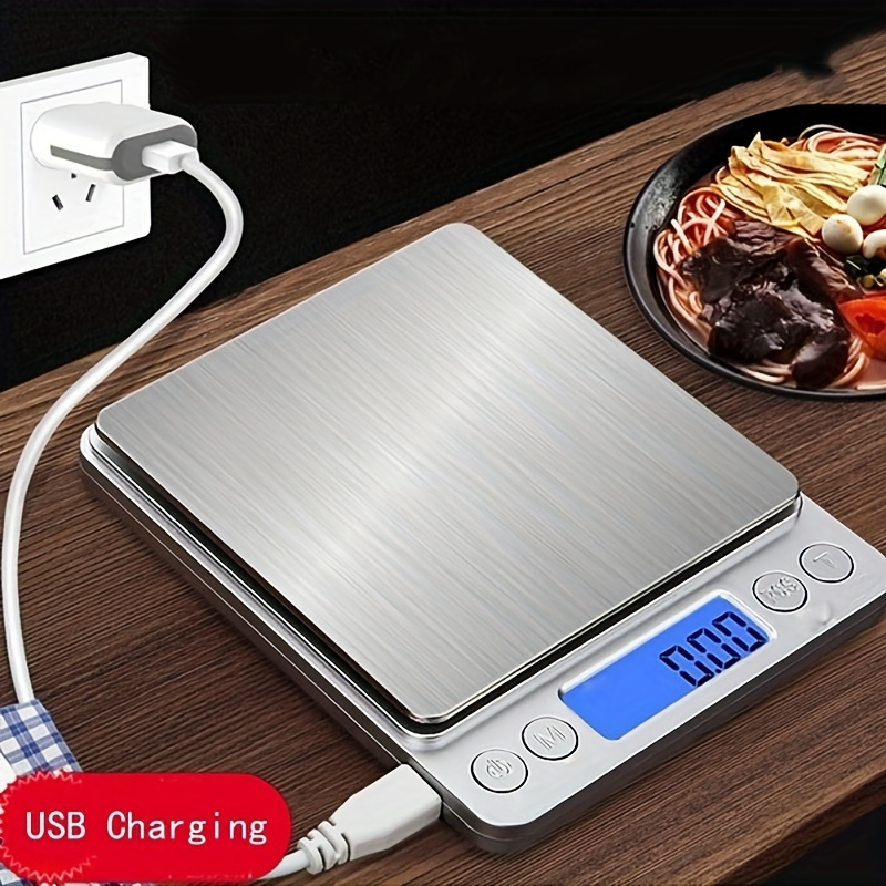 Báscula de alimentos recargable por USB, báscula digital de cocina de 33  libras, peso de gramos y onzas para cocinar hornear, graduación precisa de
