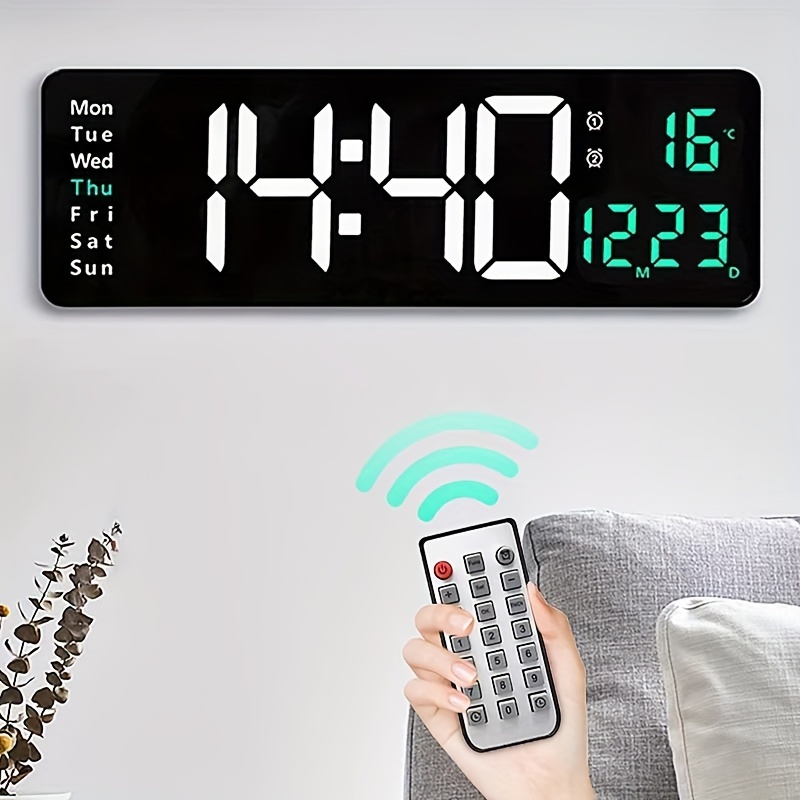 Reloj de pared de 12 pulgadas, luz ambiental colorida, reloj Digital con  Control remoto, pantalla grande, alarmas duales para sala de estar, reloj