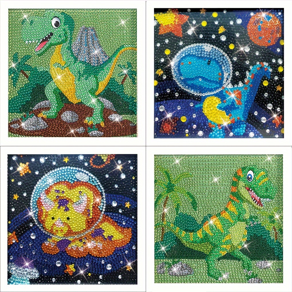 5D DIY Diamond Painting Round Diamond Full Diamond Handmade Diamond  Painting Beautiful Cute Ferocious Animals Glow Colorful Small Dinosaur  Embroidery