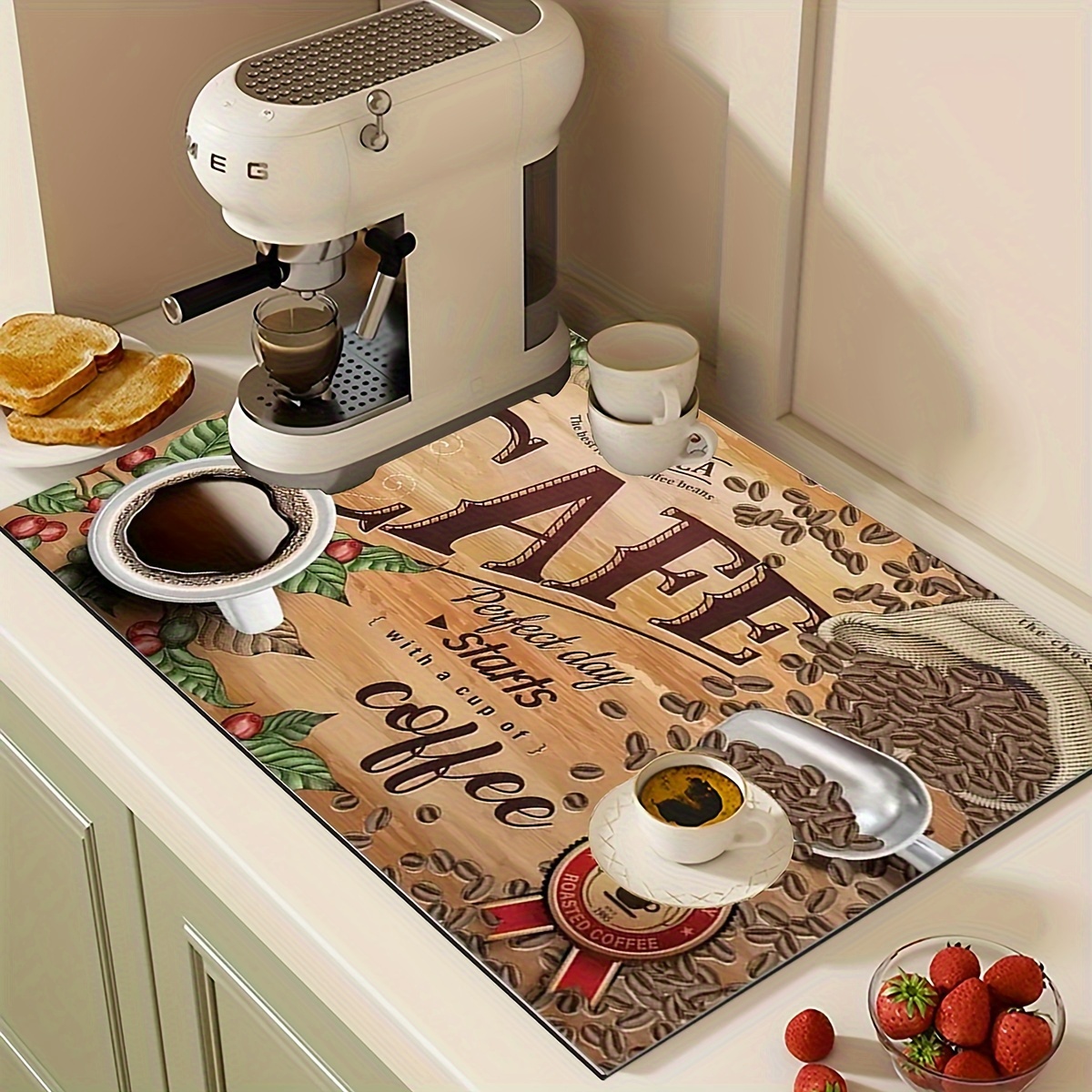 1pc Coffee Printed Bar Mat Dish Drying Mat Soft Rubber - Temu