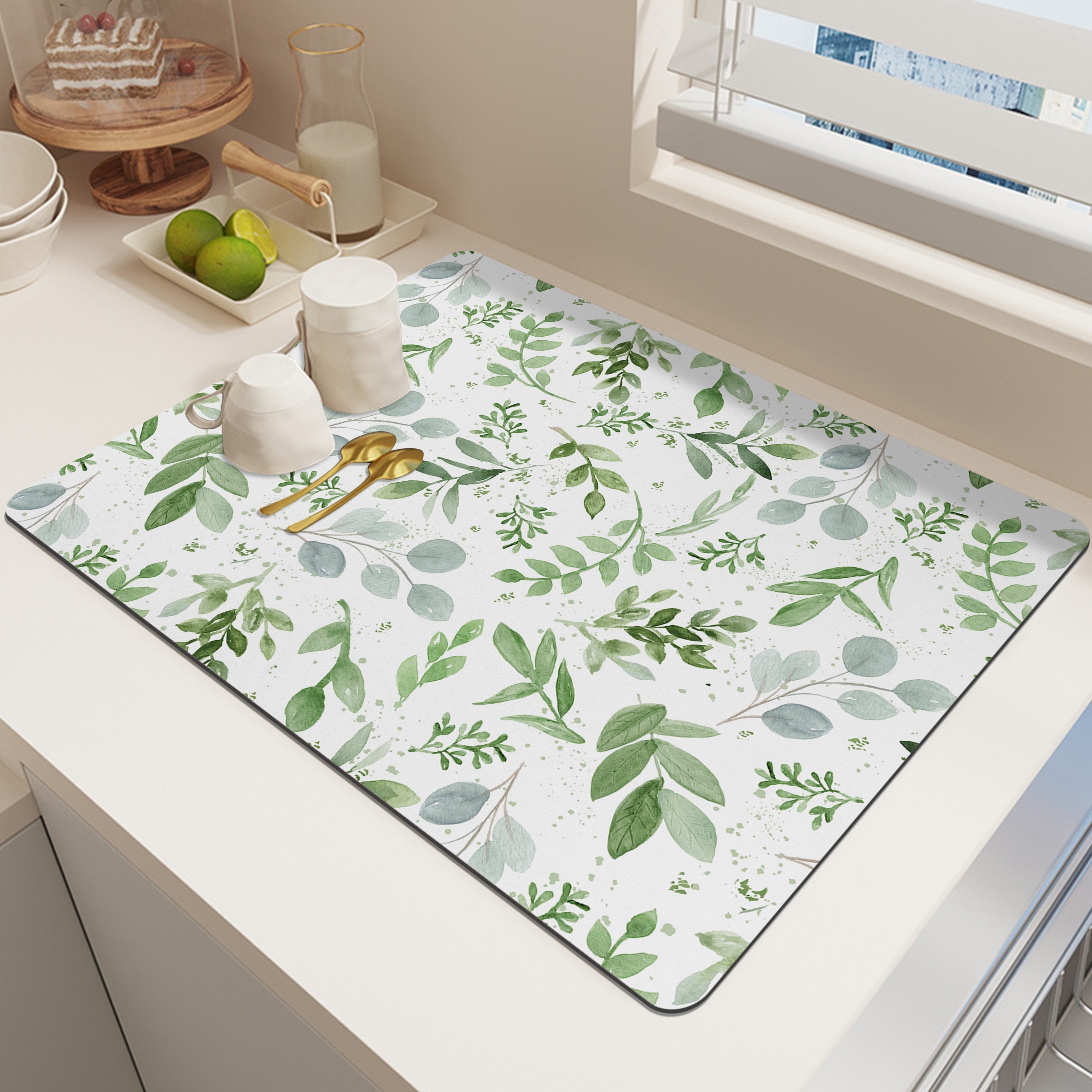 18 x 24 Inch Kitchen Drying Mat Flower Herbs Dish Drying Mats for Kitchen  Counter Dish Drying Pad Plant Absorbent Reversible Microfiber Leaves Plant