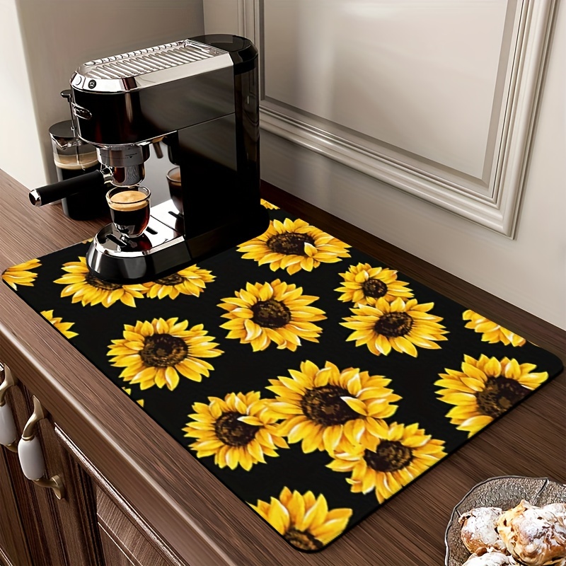 Unique Sunflower and Rooster Coffee Maker Mat Diatom Mud Dish