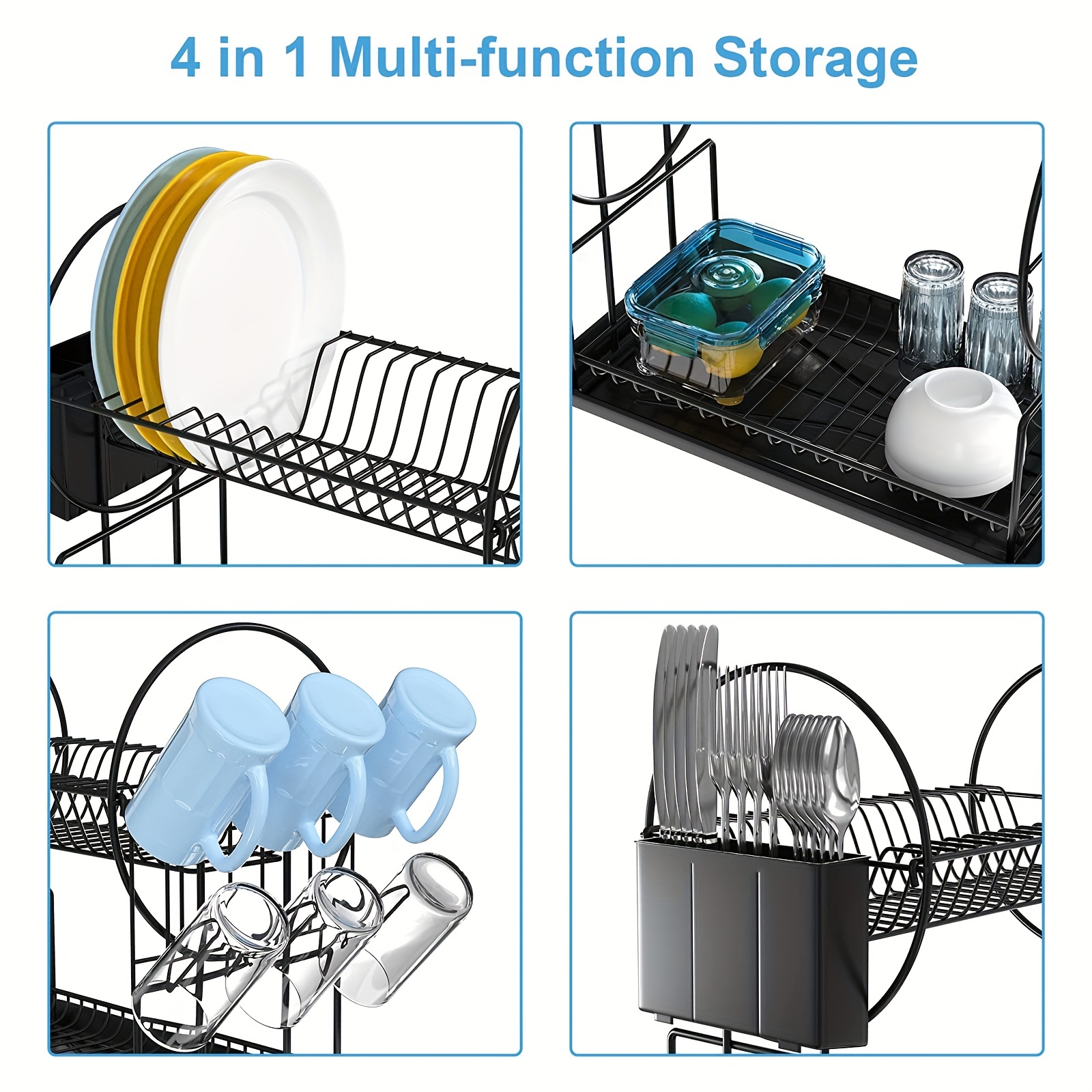 2-Tier Multi-function Stainless Steel Dish Drying Rack,Cup Drainer Strainer