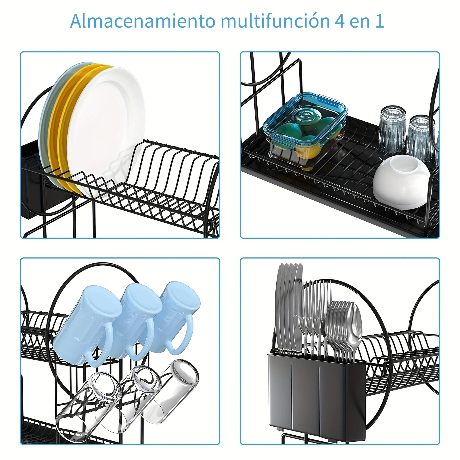 Estante para platos, Tazón, Estante para secar platos, Organizador de cocina  con bandeja escurridora Cola Estante de secado para platos