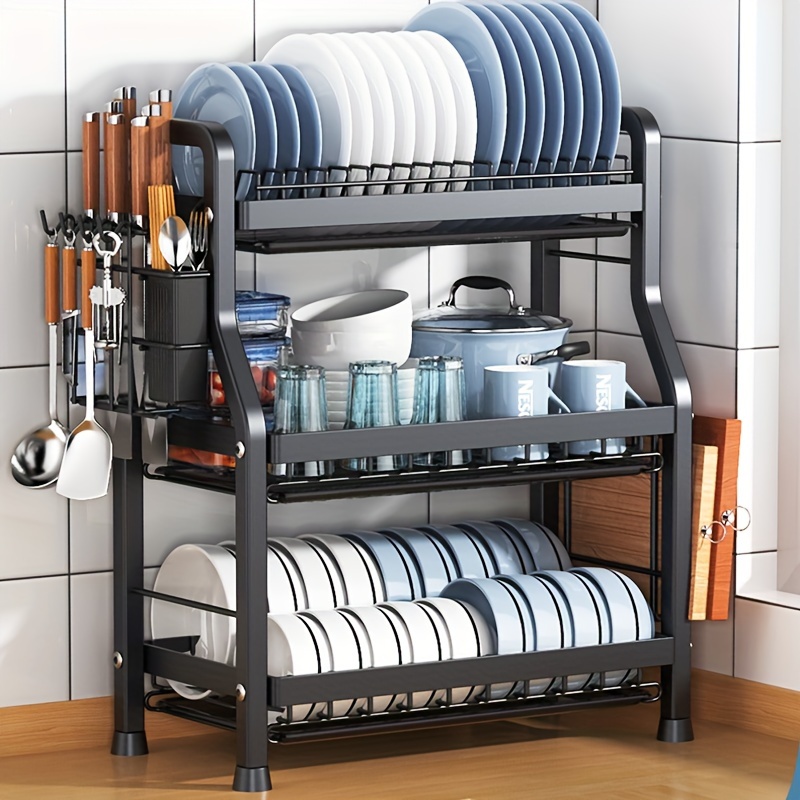 Kitchen Accessories Storage Rack 3 Floors Steel Organizer Plates Holder  Closet Shelf Dish Drying Rack Decorating Retractable