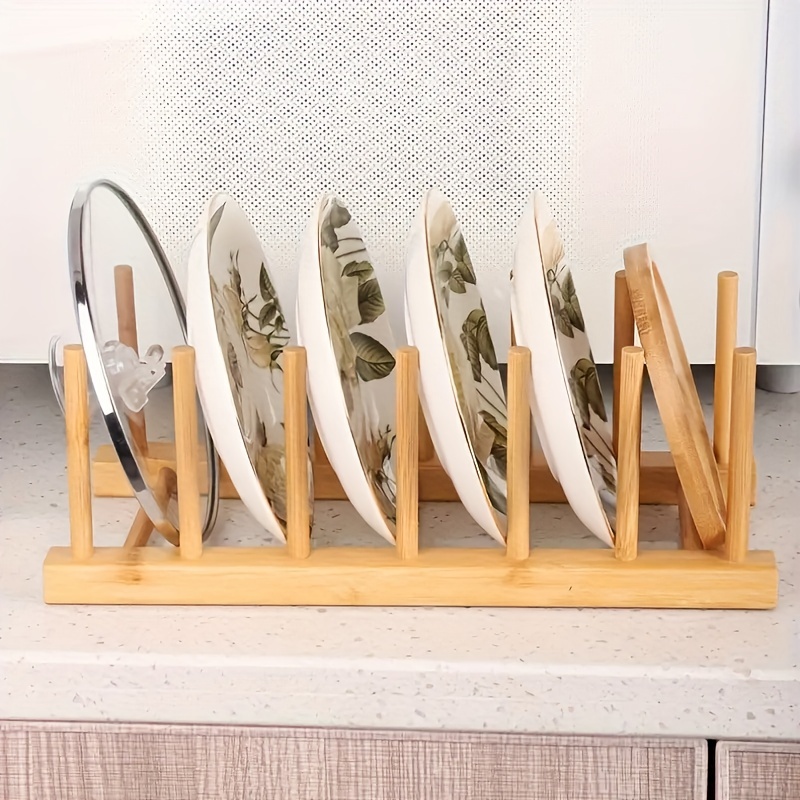 Bamboo Wood Dish Drainer Plate Rack Stand Cup Holder Folding Dish