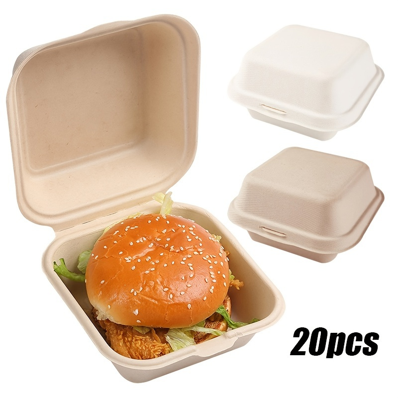 10PCS Disposable Biodegradable 6 Inch Hamburger Box,Bento Lunch Box Baking  Cak Food Containers Dessert Protection