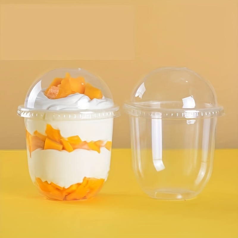 (As Seen on Image) 25pcs 250ml Disposable Salad Cup Transparent- Plastic Dessert Bowl Container with Lid for Bar Cafe Home