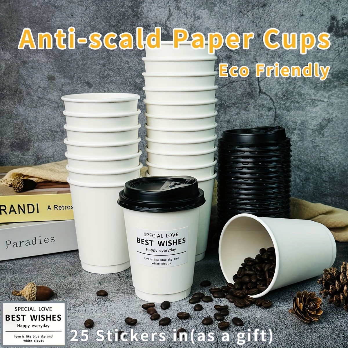 100 Pack 8oz Disposable Paper Cups, Espresso Cups, Eco Friendly Disposble  Small Mouthwash Cups,Hot/Cold Beverage Drinking Cup for Party,Travel and  Event 