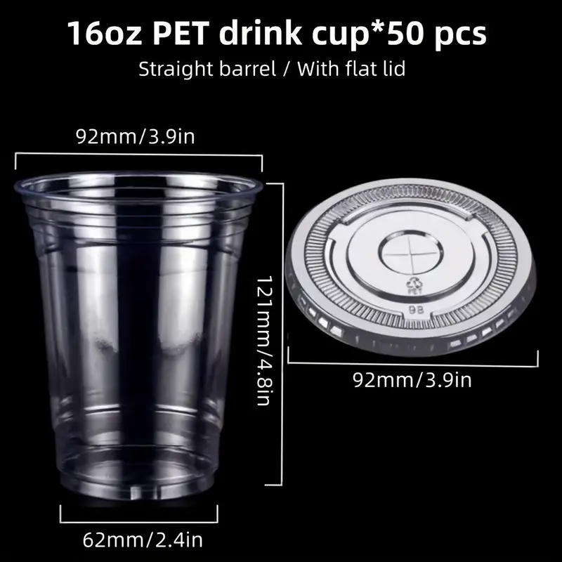 Black/transparent Disposable Cups Straw Pet Plastic Cups - Temu