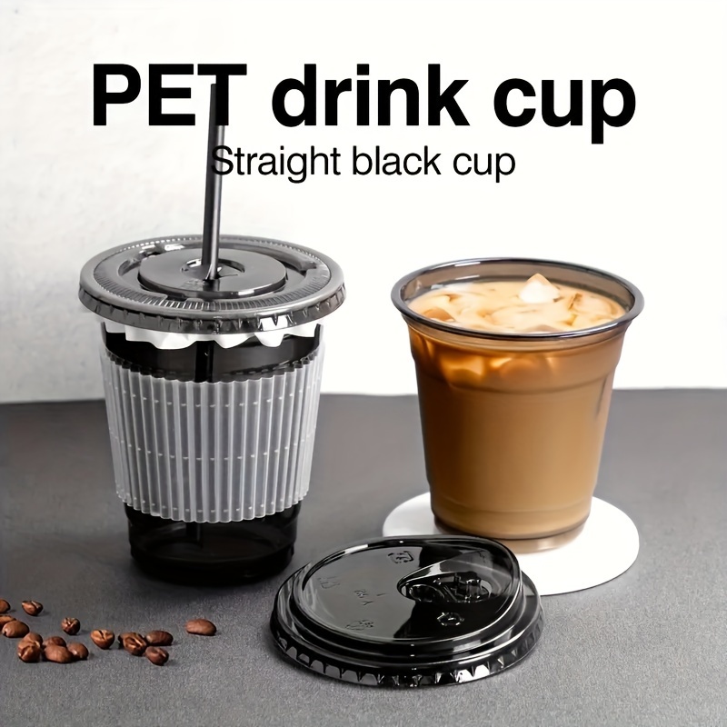 Black/transparent Disposable Cups Straw Pet Plastic Cups - Temu