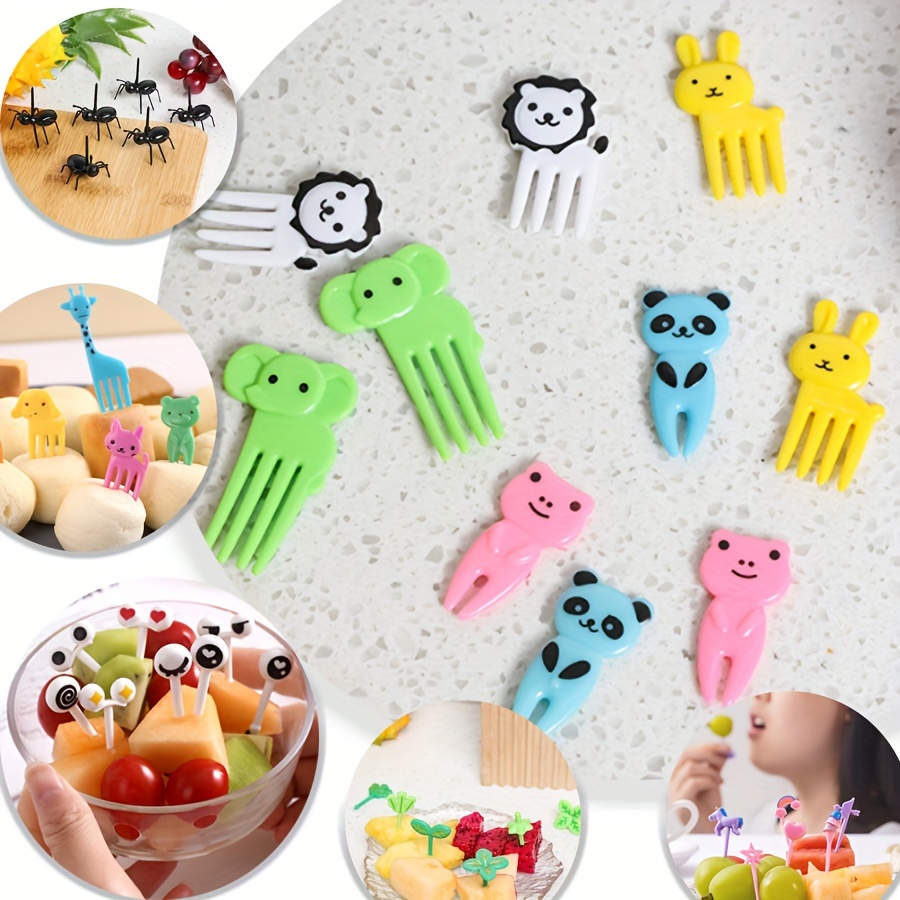 10pcs Small Animal Fruit Forks And 4pcs Mini Condiment Squeeze