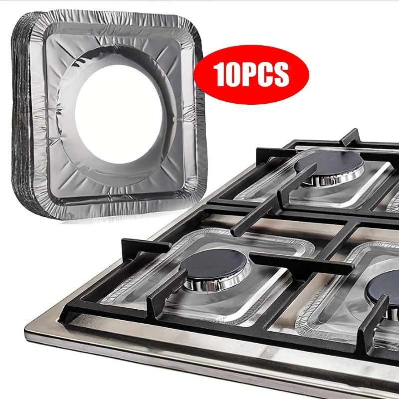 KICNIC Square Stove Burner Covers, 10 Pack Non-Stick GAS Range Protectors Liners, Stove Burner Liner 10.6 in x10.6 in, Silver Stovetop Covers Double