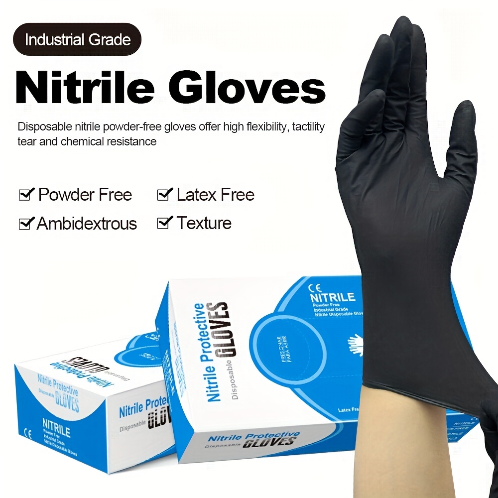 Guantes negros de nitrilo de grado industrial sin polvo, guantes  desechables negros sin látex, guantes sin látex, guantes de tinte para el  cabello