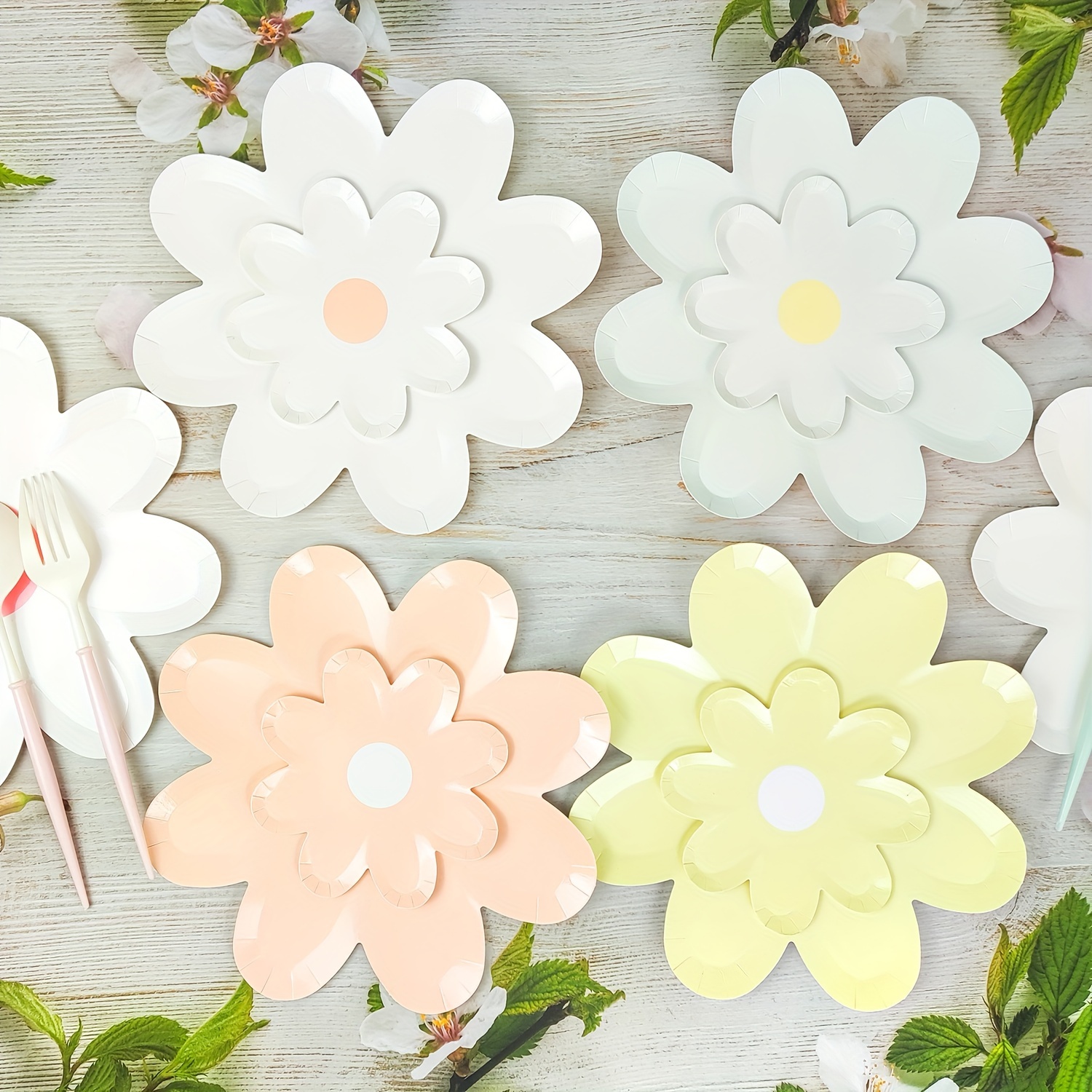 8pcs Platos Papel Flores Brillantes Vajilla Desechable 7'' - Temu