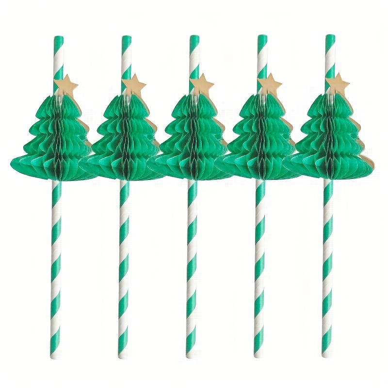 Christmas Straws Santa Claus Elk Deer Small Bell Plastic Straw