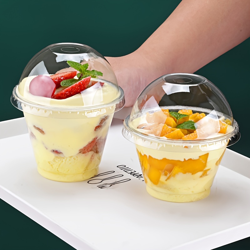 100pcs 250ml Fruit Cups With Lid Small Lids Dome Ice Cream Yogurt