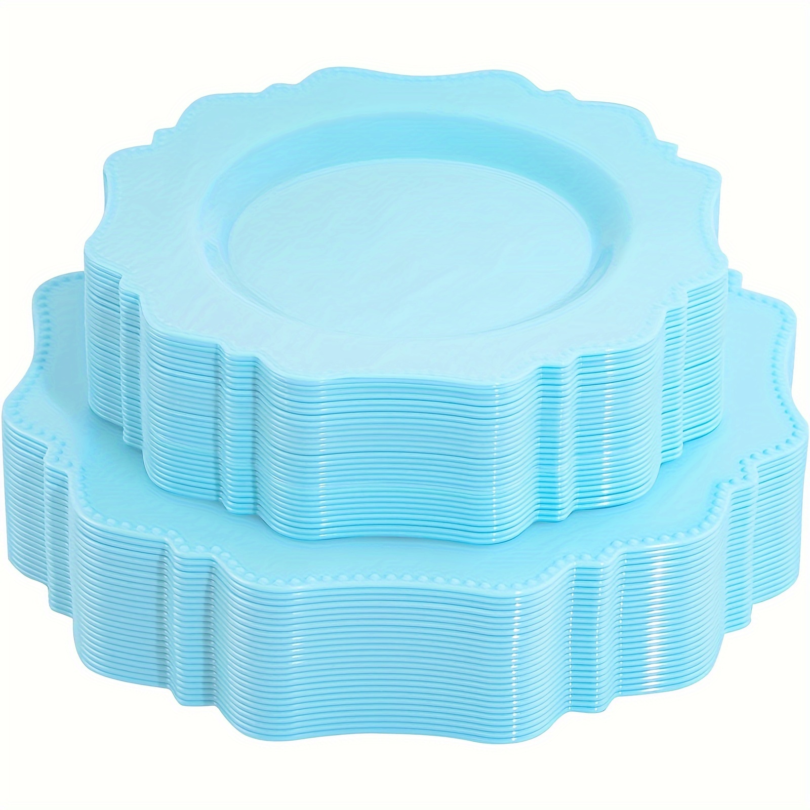 60 PCS Rimmed Tiffany Blue Plastic Plates - 30 Dinner Plates & 30