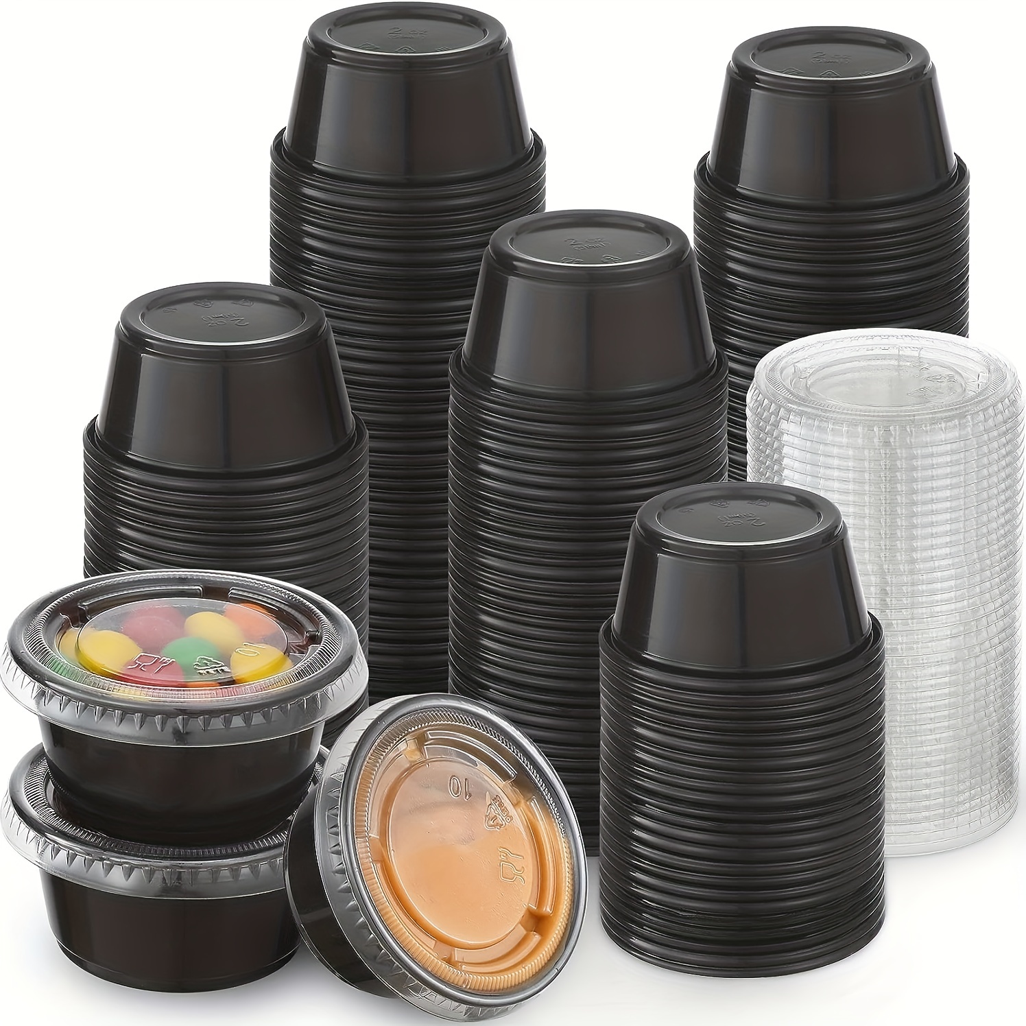 100 Sets 3.4 oz Disposable Plastic Portion Cups with Lids, Snack Cups,  100ml clear