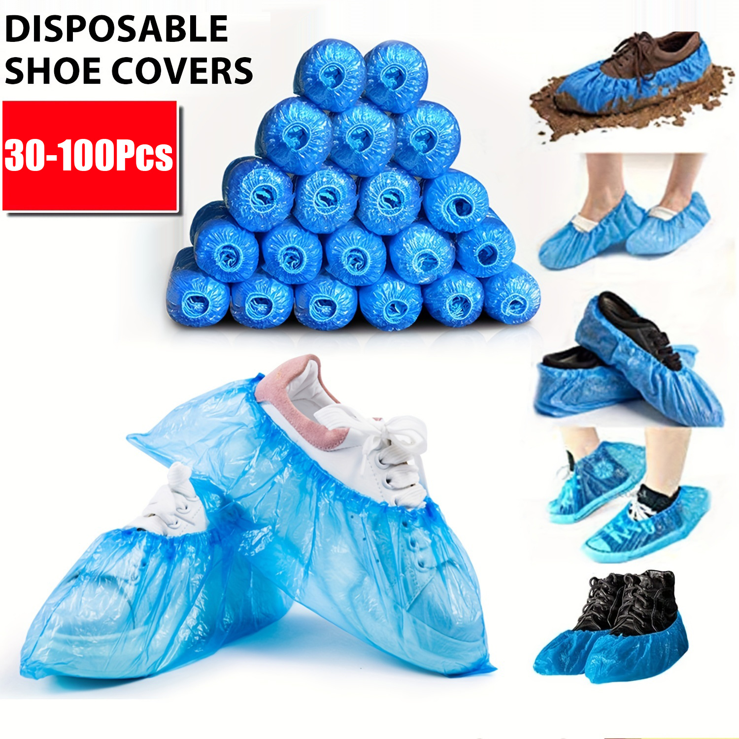Couvre-chaussures en plastique étanche et jetable, protection Anti-glissant  pour l'extérieur, protection bleue pour chaussures de nettoyage jetables
