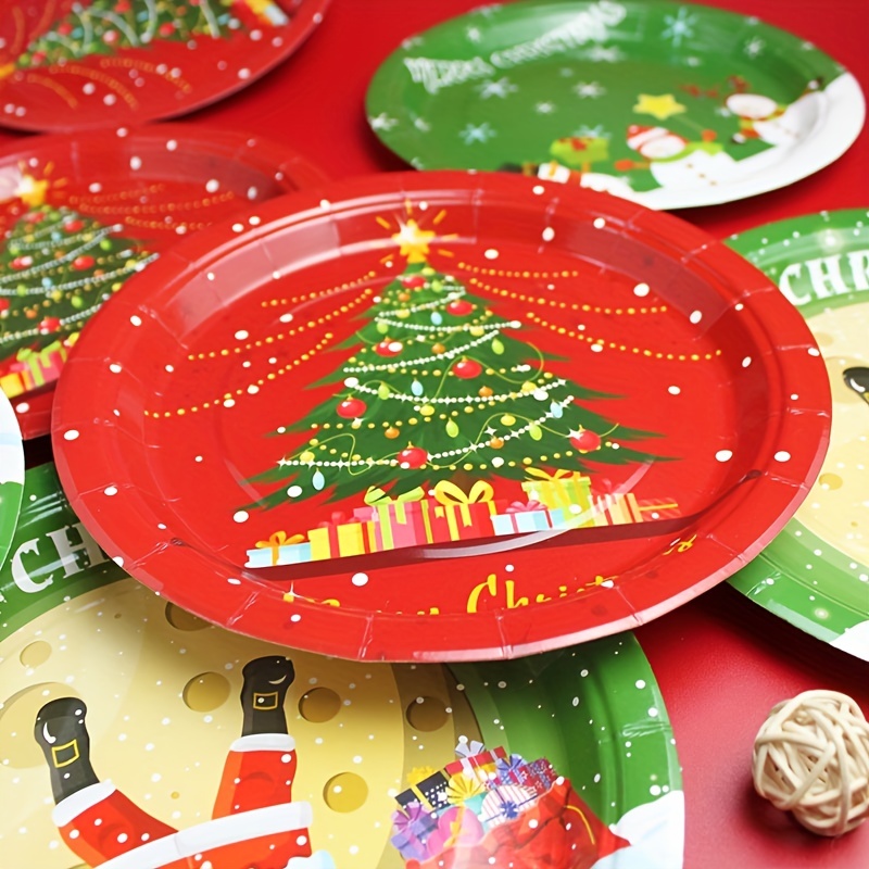 Lot de 120 assiettes jetables en carton de Noël pour 30 invités, assiettes  et serviettes en papier de Noël avec motif écossais de buffle, ensemble de